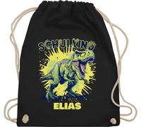Turnbeutel Rucksack - Schulkind Tyrannosaurus Rex mit Name | Einschulung Dino Geschenk Schulanfang Dinosaurier - Unisize - Schwarz - 2026 junge erster schultag sportbeutel schulanfänger schulkinder