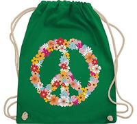 Turnbeutel Rucksack - Sprüche Statement - Peace Flower Power Hippie Peace Zeichen I Friedenszeichen I 90er I 70er - Unisize - Grün - festival turnsack mit aufschrift 90s beutel sportbeutel retro