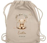 Turnbeutel Rucksack - Süßer Bär Bären Geschenk mit Name - Unisize - Naturweiß - personalisierte beutel kinder kindergarten wechselbeutel bear teddy tasche kindergartenrucksack bärenmotiv