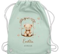 Turnbeutel Rucksack - Süßer Bär Bären Geschenk mit Name - Unisize - Pastell Grün - personalisierte beutel kinder kindergarten wechselbeutel bear teddy tasche kindergartenrucksack bärenmotiv