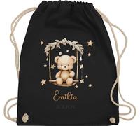 Turnbeutel Rucksack - Süßer Bär Bären Geschenk mit Name - Unisize - Schwarz - personalisierte beutel kinder kindergarten wechselbeutel bear teddy tasche kindergartenrucksack bärenmotiv bärchen