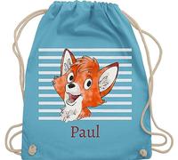 Turnbeutel Rucksack - Süßer Fuchs - Jungen Geschenk Fox - Unisize - Hellblau - sportbeutel junge schul sporttasche +mit+fuchs fuchsmotiv beutel name kindergartenwechselkleidung tasche
