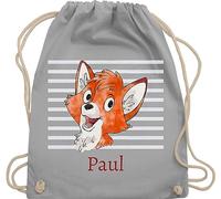 Turnbeutel Rucksack - Süßer Fuchs - Jungen Geschenk Fox - Unisize - Hellgrau - sportbeutel junge schul sporttasche +mit+fuchs fuchsmotiv beutel name kindergartenwechselkleidung tasche