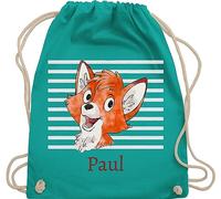 Turnbeutel Rucksack - Süßer Fuchs - Jungen Geschenk Fox - Unisize - Türkis - sportbeutel junge schul sporttasche +mit+fuchs fuchsmotiv beutel name kindergartenwechselkleidung tasche