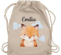 Turnbeutel Rucksack - Süßer Fuchs mit Name I Fuchsmotiv Geschenk für Kinder I Füchslein I Fox - Unisize - Naturweiß - personalisierte beutel schul sporttasche +mit+fuchs sportbeutel