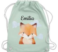 Turnbeutel Rucksack - Süßer Fuchs mit Name I Fuchsmotiv Geschenk für Kinder I Füchslein I Fox - Unisize - Pastell Grün - personalisierte beutel schul sporttasche +mit+fuchs sportbeutel