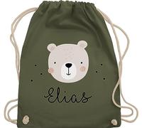 Turnbeutel Rucksack - Süßer Heller Bär Bärenmotiv Bären Bear - Unisize - Olivgrün - personalisierter beutel kinder kindergarten wechselbeutel teddy bärchen umhängebeutel