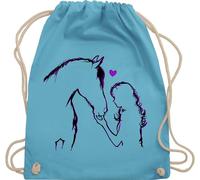 Turnbeutel Rucksack - Taschen - Pferd und Reiterin Geschenk Pferde Mädchen I Pferd Geschenk für Pferdeliebhaber I Reiten Mädchen Geschenke für Pferdefreunde I Reitlehrerin - Unisize - Hellblau
