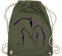 Turnbeutel Rucksack - Taschen - Pferd und Reiterin Geschenk Pferde Mädchen I Pferd Geschenk für Pferdeliebhaber I Reiten Mädchen Geschenke für Pferdefreunde I Reitlehrerin - Unisize - Olivgrün