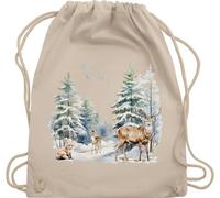 Turnbeutel Rucksack - Taschen - Winterwald Tiere Motiv I Winter Geschenk Winterzeit I Winterlandschaft I Waldtiere Fuchs Reh Hirsch I Wintermotiv I Weihnachtszeit Geschenk Weihnachten - Unisize