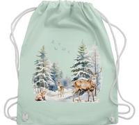 Turnbeutel Rucksack - Taschen - Winterwald Tiere Motiv I Winter Geschenk Winterzeit I Winterlandschaft I Waldtiere Fuchs Reh Hirsch I Wintermotiv I Weihnachtszeit Geschenk Weihnachten - Unisize