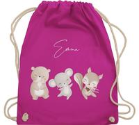 Turnbeutel Rucksack - Tiere - Bär Maus Eichhörnchen süße Waldtiere mit Name - Unisize - Fuchsia - personalisierte beutel kindergarten personalisierter stoffbeutel kinder tier tierfiguren