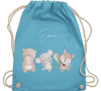 Turnbeutel Rucksack - Tiere - Bär Maus Eichhörnchen süße Waldtiere mit Name - Unisize - Hellblau - personalisierte beutel kindergarten personalisierter stoffbeutel kinder tier tierfiguren