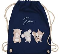 Turnbeutel Rucksack - Tiere - Bär Maus Eichhörnchen süße Waldtiere mit Name - Unisize - Navy Blau - personalisierte beutel kindergarten personalisierter stoffbeutel kinder tier tierfiguren