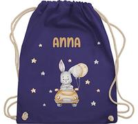 Turnbeutel Rucksack - Tiere - Hasenmotiv Baby Hase süß Bunny Rabbit Häschen Rennfahrer - Unisize - Lila - kindergarten kita baumwolle beutel personalisierte geschenke anna stoffbeutel sportbeutel