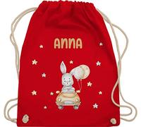 Turnbeutel Rucksack - Tiere - Hasenmotiv Baby Hase süß Bunny Rabbit Häschen Rennfahrer - Unisize - Rot - kindergarten kita baumwolle beutel personalisierte geschenke hasen stoffbeutel sportbeutel