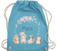 Turnbeutel Rucksack - Tiere - Kinder Geschenkidee Waldtiere mit Name I Nikolaus Geschenk Kinder I Eichhörnchen I Bär I Waschbär I Igel - Unisize - Hellblau - personalisierte kindergarten beutel