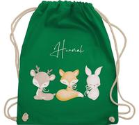 Turnbeutel Rucksack - Tiere - Reh Fuchs Hase süße Waldtiere mit Name - Unisize - Grün - kindergarten beutel wechselkleidung personalisierter stoffbeutel kinder personalisierte geschenke hasen