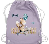 Turnbeutel Rucksack - Tiere - Süßer Fuchs Kinder - Unisize - Pastell Lila - beutel kindergarten wechselklamotten tasche kita personalisierter personalisieren sportbeutel geschenke für