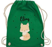 Turnbeutel Rucksack - Tiere - Süßer Fuchs - Unisize - Grün - kindergarten beutel personalisierter stoffbeutel kinder personalisierte geschenke kita rucksackbeutel schulanfang mädchen sportbeutel