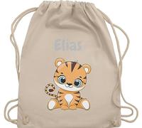 Turnbeutel Rucksack - Tiere - Süßer Tiger Tigers Wildkatze - Unisize - Naturweiß - wechselwäsche beutel kita personalisierter stoffbeutel kinder personalisierte geschenke motiv sportbeutel