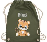 Turnbeutel Rucksack - Tiere - Süßer Tiger Tigers Wildkatze - Unisize - Olivgrün - wechselwäsche beutel kita personalisierter stoffbeutel kinder personalisierte geschenke motiv sportbeutel tasche