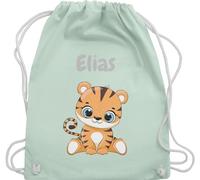 Turnbeutel Rucksack - Tiere - Süßer Tiger Tigers Wildkatze - Unisize - Pastell Grün - wechselwäsche beutel kita personalisierter stoffbeutel kinder personalisierte geschenke motiv sportbeutel