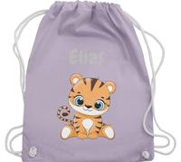 Turnbeutel Rucksack - Tiere - Süßer Tiger Tigers Wildkatze - Unisize - Pastell Lila - wechselwäsche beutel kita personalisierter stoffbeutel kinder personalisierte geschenke motiv sportbeutel