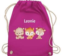 Turnbeutel Rucksack - Tiere - Waldtiere mit Name - Bär Eichhörnchen Reh - Unisize - Fuchsia - kindergarten beutel fuchs personalisierter stoffbeutel kinder personalisierte geschenke kissenbezug