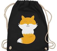 Turnbeutel Rucksack - Tiermotiv Animal Print - Süßer Fuchs - Unisize - Schwarz - kindergartenbeutel kinderrucksack tier tiermotive stoffrucksack tiermotiven beutel animals sportbeutel tieren