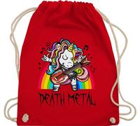 Turnbeutel Rucksack - Trend Kinderkleidung und Co - Death Metal Einhorn - Unicorn - Unisize - Rot - kind heavy baumwollrucksack metalhead band sporttasche fans beutel backpack stofftasche