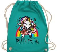 Turnbeutel Rucksack - Trend Kinderkleidung und Co - Death Metal Einhorn - Unicorn - Unisize - Türkis - kind heavy baumwollrucksack metalhead band sporttasche fans beutel backpack stofftasche