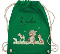 Turnbeutel Rucksack - Waldtiere Tiere Wald Tier Hase Reh Bär Fuchs - Unisize - Grün - kindergarten beutel name personalisierter stoffbeutel kinder personalisierte geschenke turnsackerl