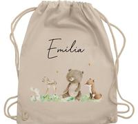 Turnbeutel Rucksack - Waldtiere Tiere Wald Tier Hase Reh Bär Fuchs - Unisize - Naturweiß - kindergarten beutel name personalisierter stoffbeutel kinder personalisierte geschenke turnsackerl
