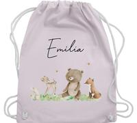 Turnbeutel Rucksack - Waldtiere Tiere Wald Tier Hase Reh Bär Fuchs - Unisize - Pastell Rosa - kindergarten beutel name personalisierter stoffbeutel kinder personalisierte geschenke turnsackerl