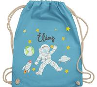Turnbeutel Rucksack - Weltall - Astronaut Kinder Raumfahrt Weltraum Planet Geschenk - Unisize - Hellblau - planeten rakete tasche nasa raketen kinderturnbeutel astronauten name turnsäckchen