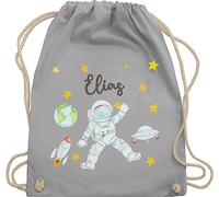 Turnbeutel Rucksack - Weltall - Astronaut Kinder Raumfahrt Weltraum Planet Geschenk - Unisize - Hellgrau - planeten rakete tasche nasa raketen kinderturnbeutel astronauten name turnsäckchen