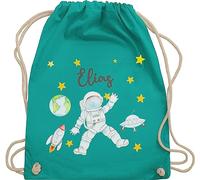 Turnbeutel Rucksack - Weltall - Astronaut Kinder Raumfahrt Weltraum Planet Geschenk - Unisize - Türkis - planeten rakete tasche nasa raketen kinderturnbeutel astronauten name turnsäckchen