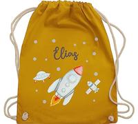 Turnbeutel Rucksack - Weltall - Rakete mit Name personalisiert I Flugrakete I Raumfahrt I Weltraum I Astronaut Geschenk - Unisize - Senfgelb - wechsel beutel planeten raketen tasche nasa astronauten