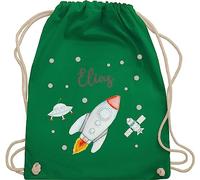 Turnbeutel Rucksack - Weltall - Rakete mit Name personalisiert I Flugrakete I Raumfahrt I Weltraum I Astronaut Geschenk - Unisize - Grün - wechsel beutel planeten raketen tasche nasa astronauten