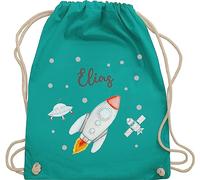 Turnbeutel Rucksack - Weltall - Rakete mit Name personalisiert I Flugrakete I Raumfahrt I Weltraum I Astronaut Geschenk - Unisize - Türkis - wechsel beutel planeten raketen tasche nasa astronauten