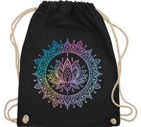 Turnbeutel Rucksack - Yoga - Taschen - Mandala Lotusblume I Spirituelle Meditation I Pilates Lotus Entspannung - Unisize - Schwarz - meditations tasche yoga-tasche joga wellness beutel baumwolle