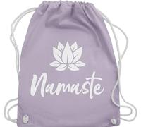 Turnbeutel Rucksack - Yoga und Wellness Geschenk - Namaste mit Lotusblüte weiß - Unisize - Pastell Lila - meditation lotus tasche spirituelle lotusblüten beutel joga sportbeutel yoga-geschenke