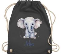 Turnbeutel Rucksack - Zootiere - Elefant Dickhäuter Grauer Riese Rüsseltier - Unisize - Dunkelgrau - tasche für kita elefanten geschenke name beutel und elefantenmotiv sportbeutel junge elephant