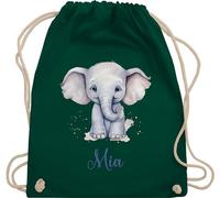 Turnbeutel Rucksack - Zootiere - Elefant Dickhäuter Grauer Riese Rüsseltier - Unisize - Dunkelgrün - tasche für kita elefanten geschenke beutel und elefantenmotiv sportbeutel junge elephant