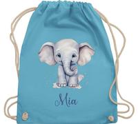 Turnbeutel Rucksack - Zootiere - Elefant Dickhäuter Grauer Riese Rüsseltier - Unisize - Hellblau - tasche für kita elefanten geschenke beutel und elefantenmotiv sportbeutel junge elephant