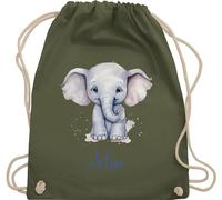 Turnbeutel Rucksack - Zootiere - Elefant Dickhäuter Grauer Riese Rüsseltier - Unisize - Olivgrün - tasche für kita elefanten geschenke beutel und elefantenmotiv sportbeutel junge elephant