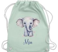 Turnbeutel Rucksack - Zootiere - Elefant Dickhäuter Grauer Riese Rüsseltier - Unisize - Pastell Grün - tasche für kita elefanten geschenke beutel und elefantenmotiv sportbeutel junge elephant