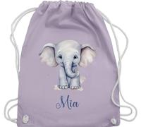 Turnbeutel Rucksack - Zootiere - Elefant Dickhäuter Grauer Riese Rüsseltier - Unisize - Pastell Lila - tasche für kita elefanten geschenke beutel und elefantenmotiv sportbeutel junge elephant