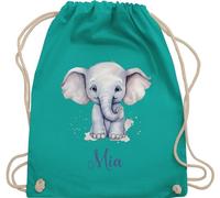 Turnbeutel Rucksack - Zootiere - Elefant Dickhäuter Grauer Riese Rüsseltier - Unisize - Türkis - tasche für kita elefanten geschenke beutel und elefantenmotiv sportbeutel junge elephant